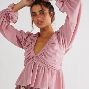 free people pink Daia ruffle blouse